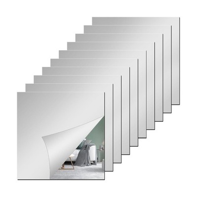 QEEYON 10 Stück Flexible Spiegelplatten Selbstklebende Spiegel 2 mm Verdickt Acryl...