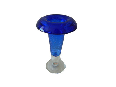 MAXWELL & WILLIAMS Mushroom Vase Blue & Clear Art Glass Induced Bubbles Ornament