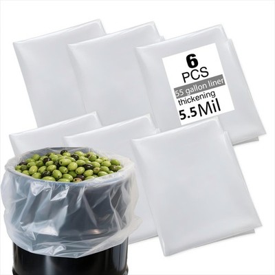 6 pack 55 gallon drum liners, clear heavy plastic drum liner, for Food storag...