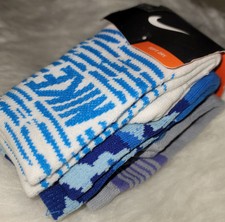 3 Pair Nike Kids Boy's Soft-Dry Crew Socks. Blue, White, Grey, Purple SZ 9C-13C