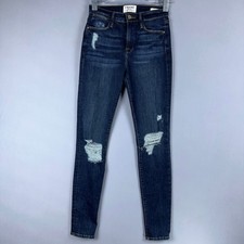 Frame Le High Skinny Jeans Womens Size 25 Dark Wash Distressed Blue Made in USA