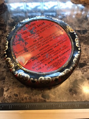 VINTAGE MEDICINE OLD DRUG STORE WIDE WATKINS PETRO-CARBO SALVE TIN