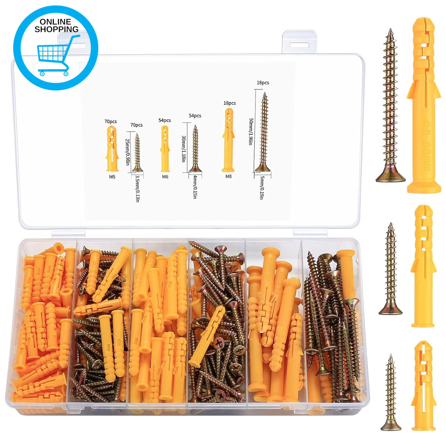 284 Pcs Assorted Chipboard Screws Nails and Wall Plugs Assortment, Fish Type Wal