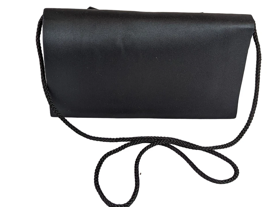Bolso de Noche La Regale Negro Satinado con Lazo Cierre a Presión Cuerda Cartera de Hombro Foto 4 de 4