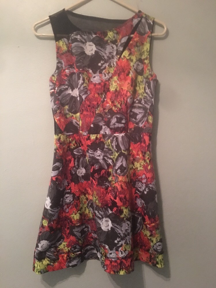 Rachael Roy Dress 2 Fit Flare Floral Cut Out Back 2 Pockets Knee Length  Dress | eBay