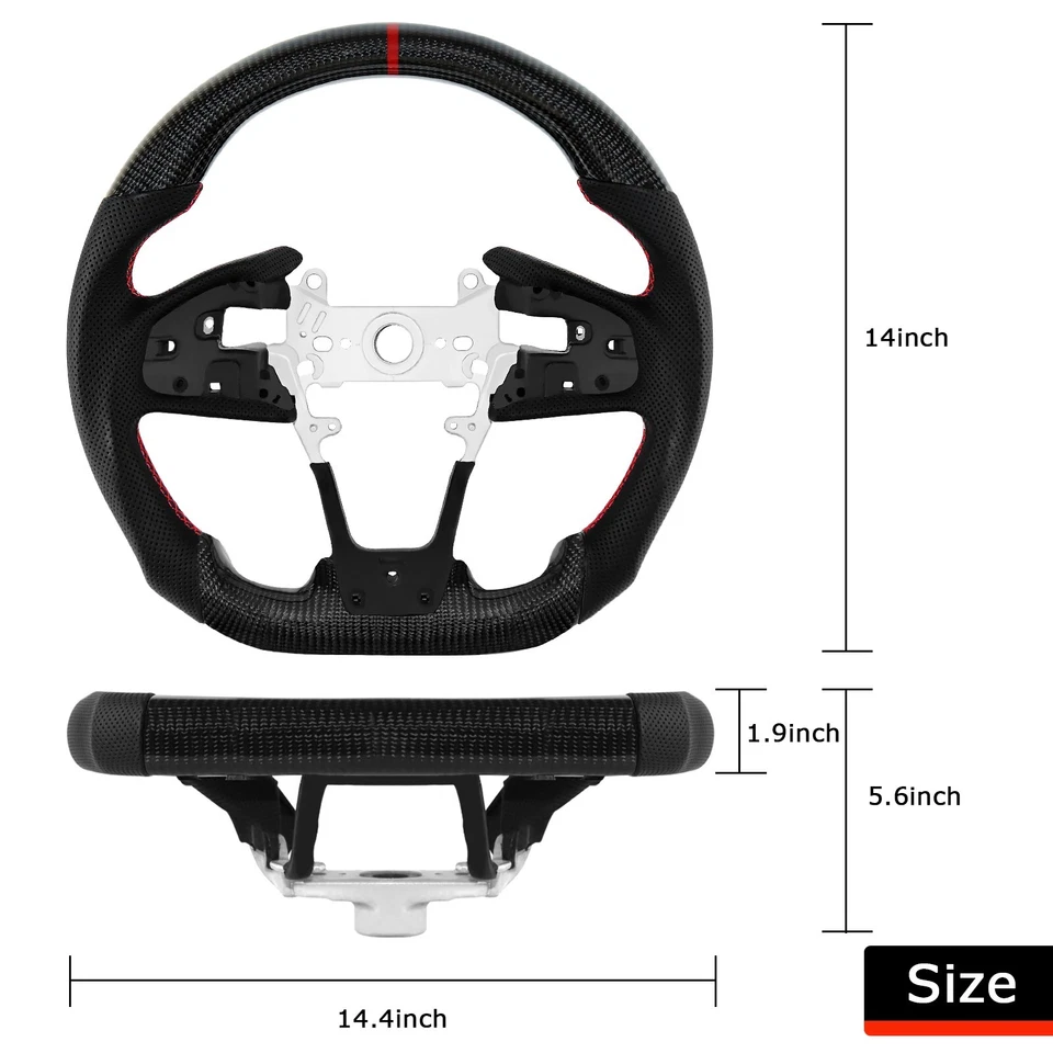 LOSCHEN Real Carbon Fiber Steering Wheel For HONDA CIVIC 2016-2021 BLACK LEATHER - Image 3 of 4