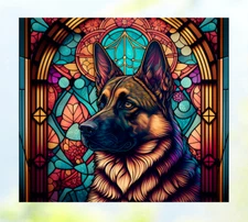 German Shepherd Dog Faux Stained-Glass WINDOW CLING Size 9.1" Vinyl