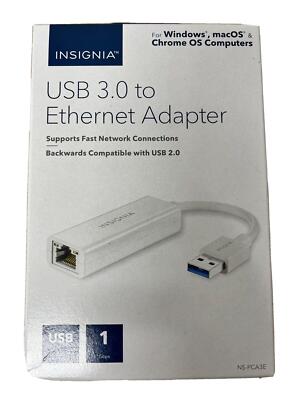 New Insignia USB 3.0 to Ethernet Adapter 1Gbps Fast Connector for Windows & Mac