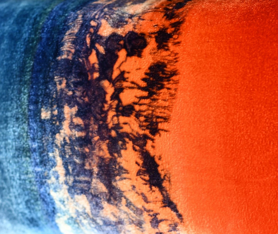 Fabric17 Velvet Lumbar Pillow Cover 12" x 20" Hand Dyed Blue & Red Abstract Art - Image 2 of 4