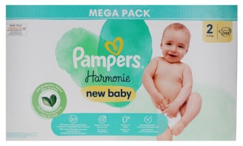 Mega Pack 104 Couches PAMPERS HARMONIE New Baby Taille 2 (4 à 8 KG) Changes Bébé - Afbeelding 1 van 1