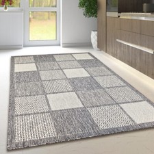Non-Slip Flat Weave Rug - Check Pattern Soft Carpet For Living Room & Kitchen