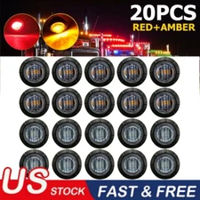 20X 3/4" 12V Marker LIGHTS LED Bullet Amber Red Truck Trailer RV Round Side Lamp
