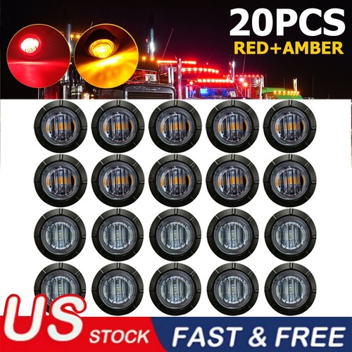 20X 3/4" 12V Marker LIGHTS LED Bullet Amber Red Truck Trailer RV Round Side Lamp - Picture 1 of 70