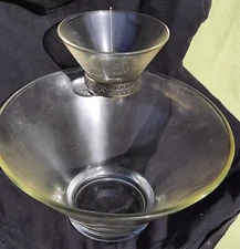 Vintage Mid-Century Modern Anchor-Hocking Clear Glass Chip and Dip Bowl Set 