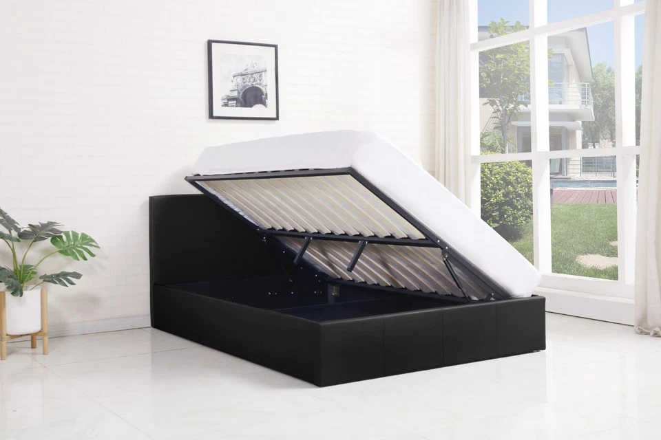 OTTOMAN STORAGE LEATHER BED SIDE LIFT GREY BLACK WHITE 3FT SINGLE DOUBLE BED - Image 3 of 4
