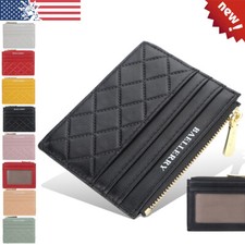 Women Credit Card Front Pocker Leather Wallet Holder Small Zip Coin Purse Clutch