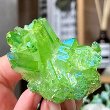 Titanium Aura Green Crystal Rainbow Healing Cluster Geode Rock Decor Gift