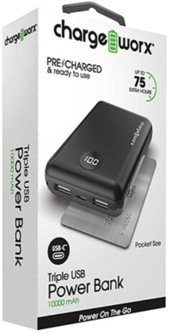 10K mAh ChargeWorx Portable Power Bank Fast Charging USB 10K mAh ChargeWorx Portable Power Bank Fast Charging USB