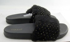 new BLACK Slip On slipper FURRY Sandals Women Size 8