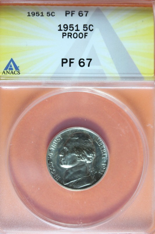 1951 -S ANACS PF67 JEFFERSON NICKEL #B40107