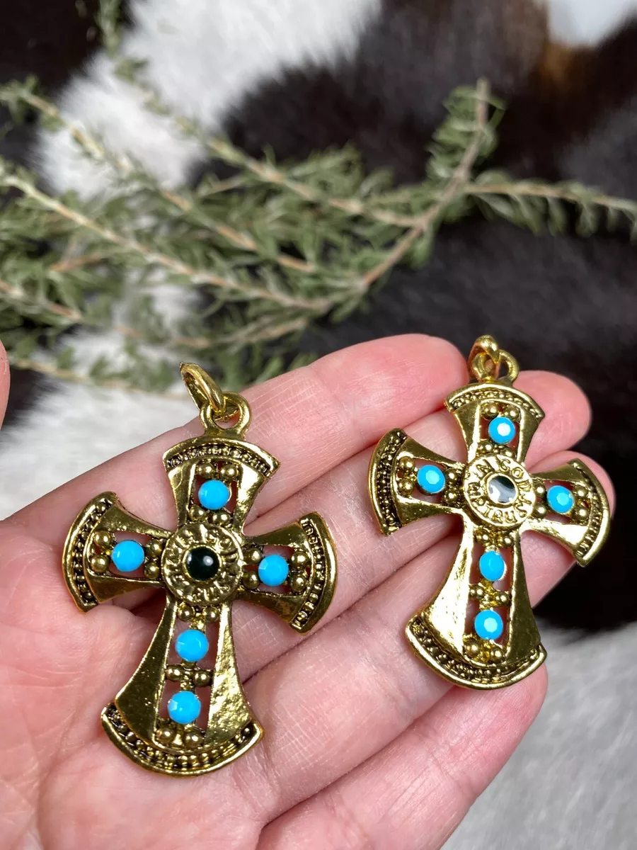 Egyptian Cross Pendant for Jewelry Making Dangle set 3 Turquoise