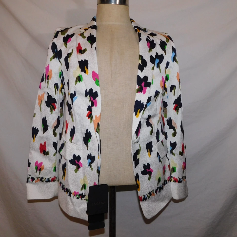 New ESCADA Womens Sz 40 10 Floral Print Multicolor Blazer Cotton Blend - Image 2 of 4
