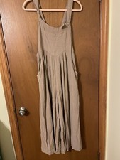 Tan Brown Beige Maxi Elastic Jumpsuit  Lagenlook Beachy