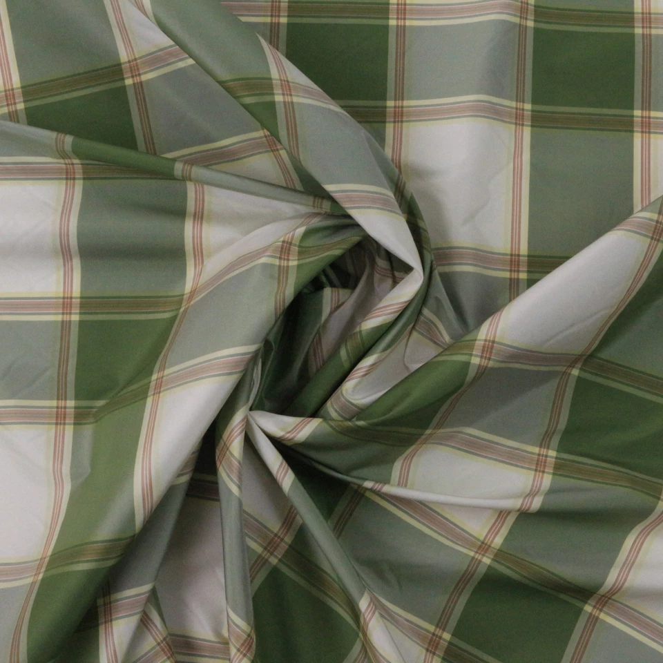 DESIGNER 100% SILK PLAID MEADOW GREEN CHECK WHITE YELLOW FABRIC BY THE YARD 55"W - Image 4 of 4