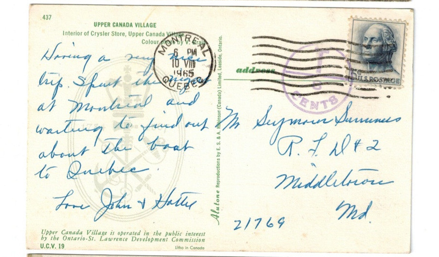 1965 - U.S. Postage on postcard mailed from Montreal, Canada. | eBay