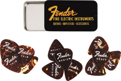 Fender Fine Electric Pick Tin 12 Pack Thin, Medium und Heavy