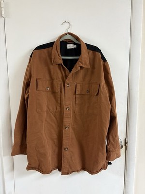 Mens Topman Brown Cotton Snap Chore Shirt Jacket Size XL
