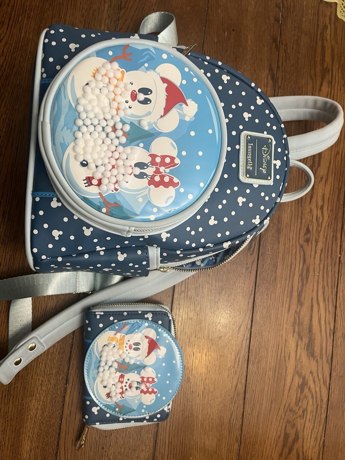 Disney Loungefly Snowman Snow Globe Mickey Minnie Mouse Mini Backpack w/wallet