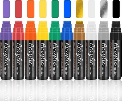 10 Farben 15mm Acrylstifte Breit, 3-in-1 Jumbo Acrylfarben Graffiti Stifte
