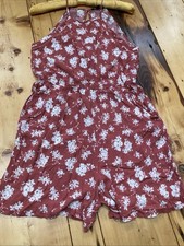 As You Wish Romper L Red Floral Sleeveless Rayon