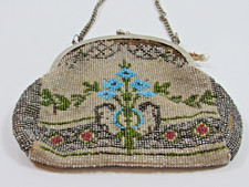 Vintage Hand Beaded Floral Evening Bag Seed Bead Clasp Purse  P48