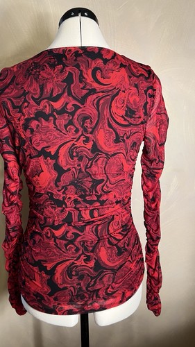 GUESS Women's Floral LS Luna Shirred Tight fitting Ruched V-Neck Blouse|Size:S - Picture 14 of 15