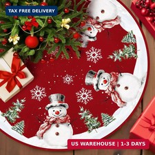 Christmas Tree Skirt 48in Red Snowman Xmas Tree Cover Mat Holiday Decor New Year