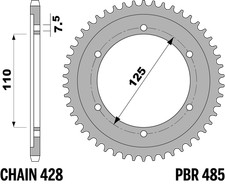 CORONA ACCIAIO 46 DENTI PER GILERA COUGAR 125 2001 PASSO ORIGINALE 485 46 F