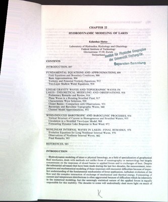 Hydrodynamic Modeling of Lakes; Hutter, Kolumban: