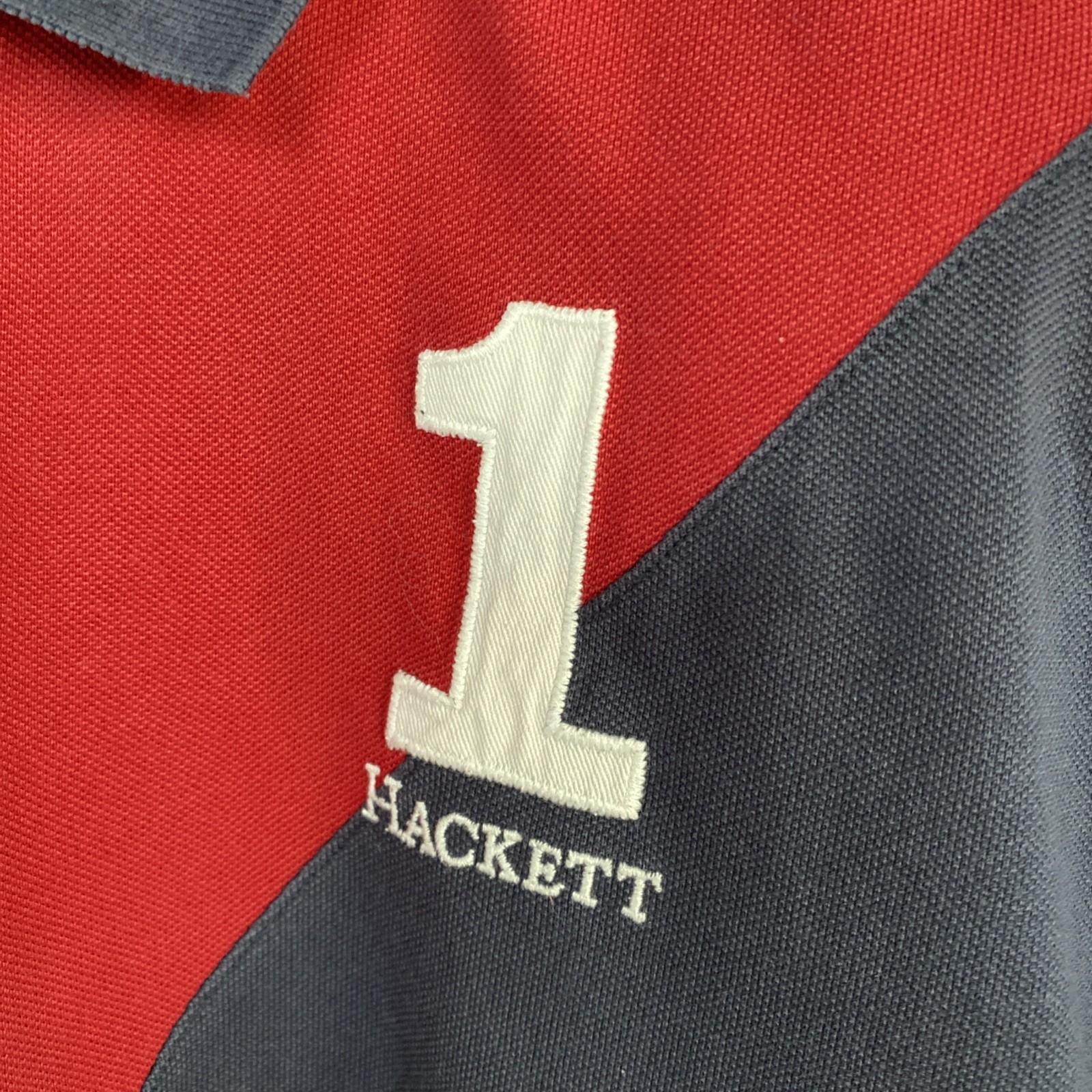 Hackett London Polo Shirt XL Navy Red Rugby Number 1 Applique Cotton Men’s image 5