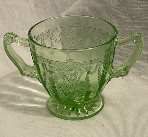 Vintage Uranium Depression Glass Green Hocking Cameo "Ballerina" Sugar Bowl