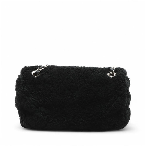 Used CHANEL Coco Mark Pile Single Flap Double Chain Bag Black Silver Hardware No