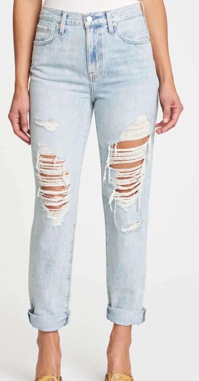 PISTOLA Presley High Rise Relaxed Roller Jeans Sz 25 Light Wash Distressed Denim