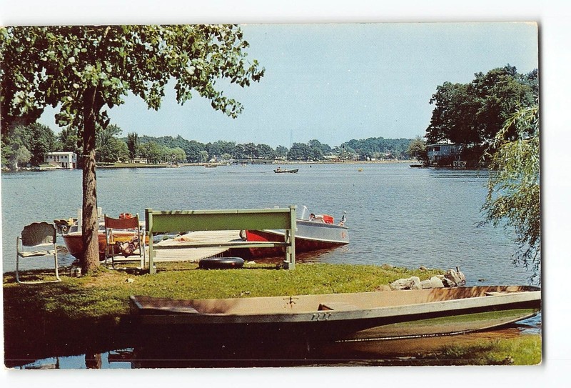 Monticello Indiana IN Postcard 1959 Lake Shafer View With Dock And Boats