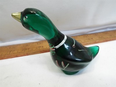 Fenton Art Glass Green Goose Hand Painted Figurine Signed Bird Christmas Vest