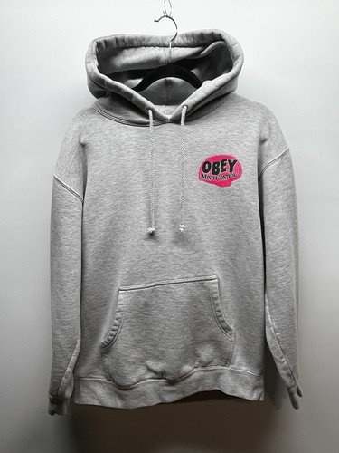 Obey Mind Control No Questions Asked Grey Size M Hoodie Skateboard Pullover