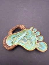 Vintage Treasure Craft Maui Hawaii Green Lava Glaze Foot Ashtray #3