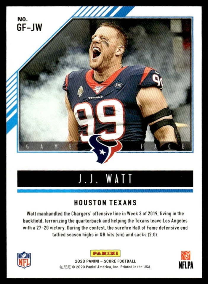 2020 Score Game Face J.J. Watt Houston Texans #GF-JW - Image 2 of 2
