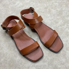 Vionic Sandals Anaya Casual Open Toe Ankle Strappy Flats Brown Leather Sz 7.5