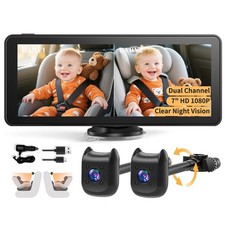 Dual Car Camera Baby Monitor with 6.9" Split Screen-1080P HD Carseat for 2 kids